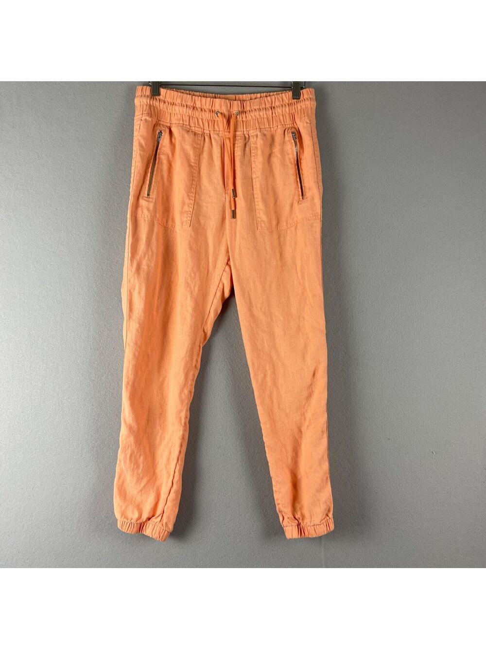 Athleta Cabo Linen Jogger Pant Womens 8 Orange Zip Pocket Pull On Athleisure